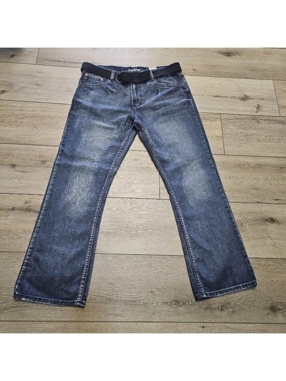Flypaper Men's Straight Leg Regular Fit Jeans W38 x L32 Dark Wash with Belt